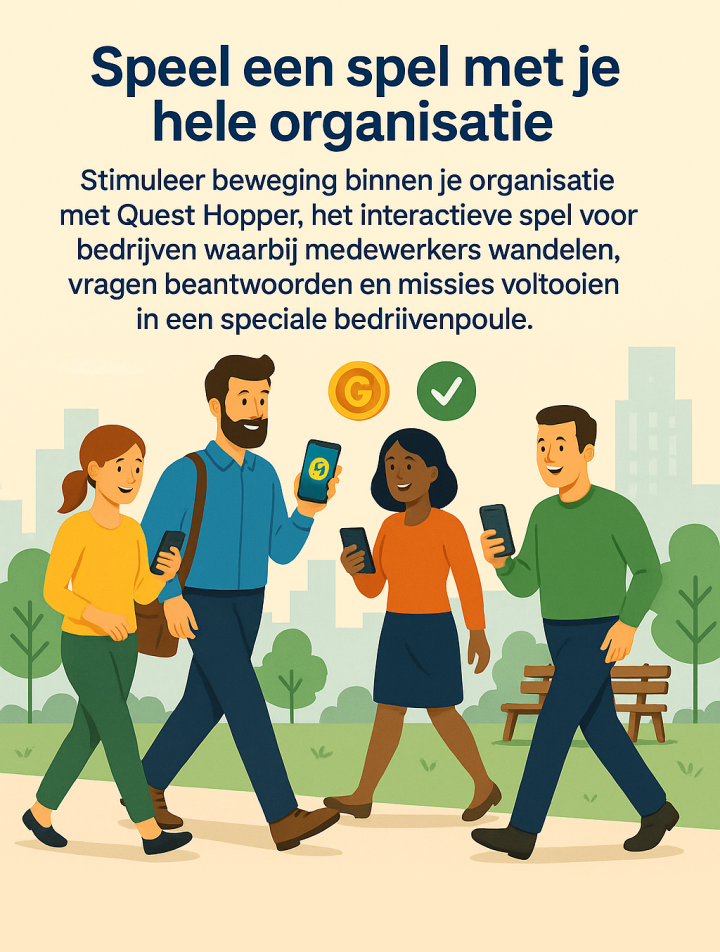 Quest Hopper is een spel voor bedrijven om beweging te stimuleren Quest Hopper is een spel voor bedrijven om beweging te stimuleren